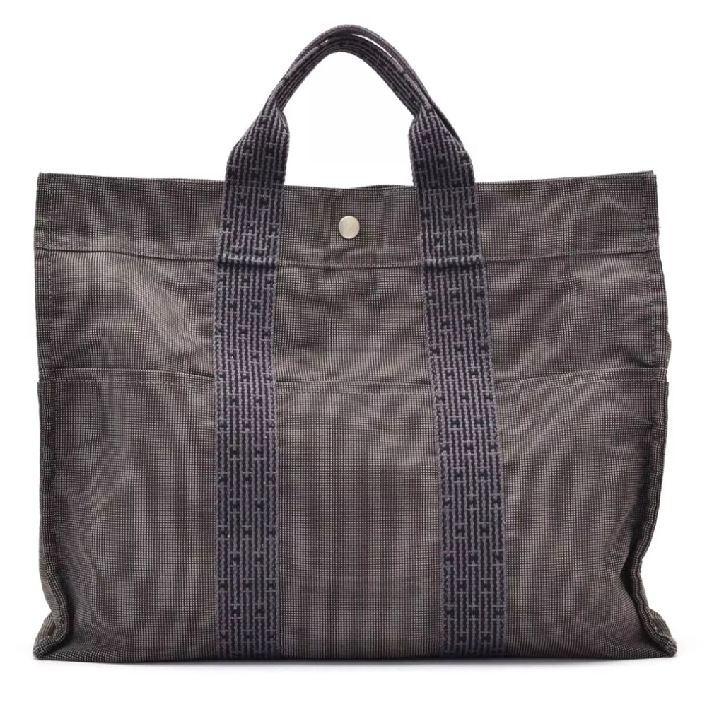 HERMES Herline MM Tote Bag Canvas Gray in EUC